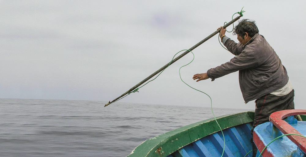 Peruanischer Fischer mit Handharpune 2013.