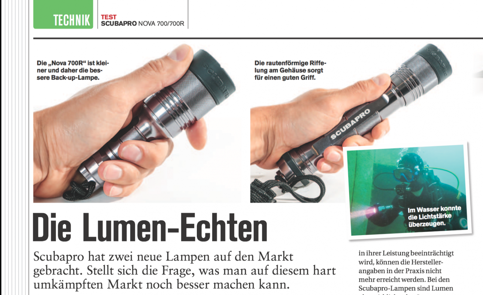 Tauchlampen Test Die Lumenechten Scubapro Nova 700/700R TAUCHEN.de