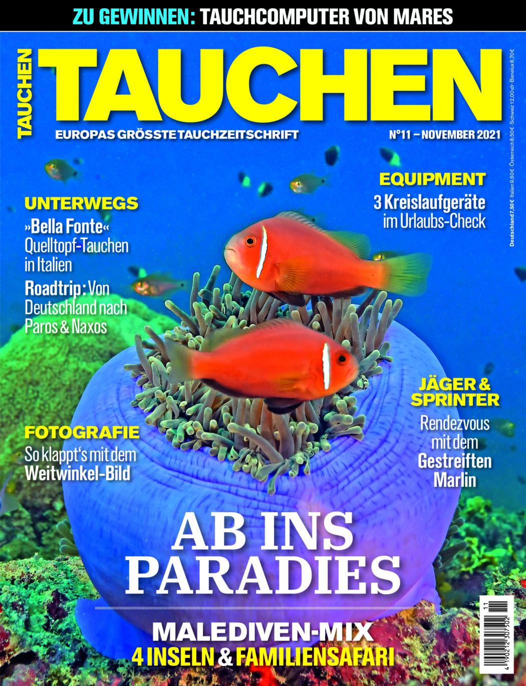 Das Titelbild stammt von Gerald Nowak und zeigt einen Maledivischen Anemonenfisch (Amphiprion nigripes).