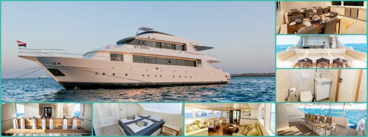 Die M/Y Admira von Hamata Mangroves: Seit September 2019 fährt das komplett renovierte Schiff die Overnight- und Tagestouren sowie die südlichen Safari-Touren. Mit ihrem sportlich modernen, in hell gehaltenem Aussehen und großzügigem Komfort bietet sie Platz für bis zu 18 Gäste.