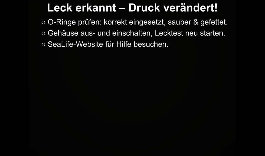 Fehlermeldung der SportDiver App bei erkanntem Druckverlust im Gehäuse